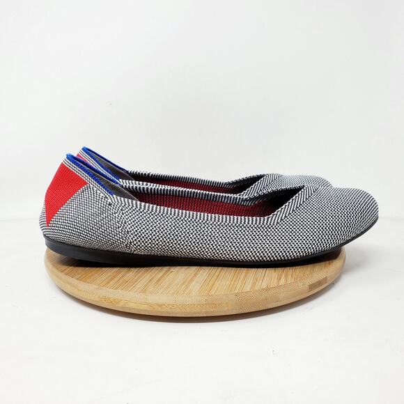 Rothys Retired Shale Cherry Ribbon Stripe Ballet Flats Womens 9.5 Round Toe Shoe - Picture 7 of 13